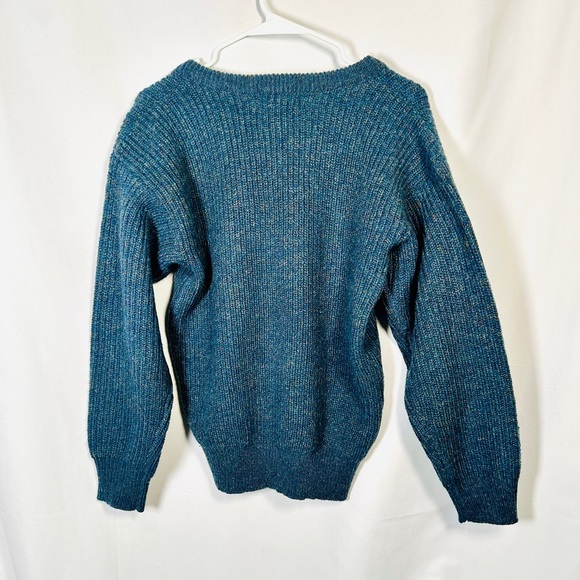 The Eagle’s Eye Shetland Wool V-Neck Sweater Rib Knit Vintage Academia Blue Med - Picture 7 of 8